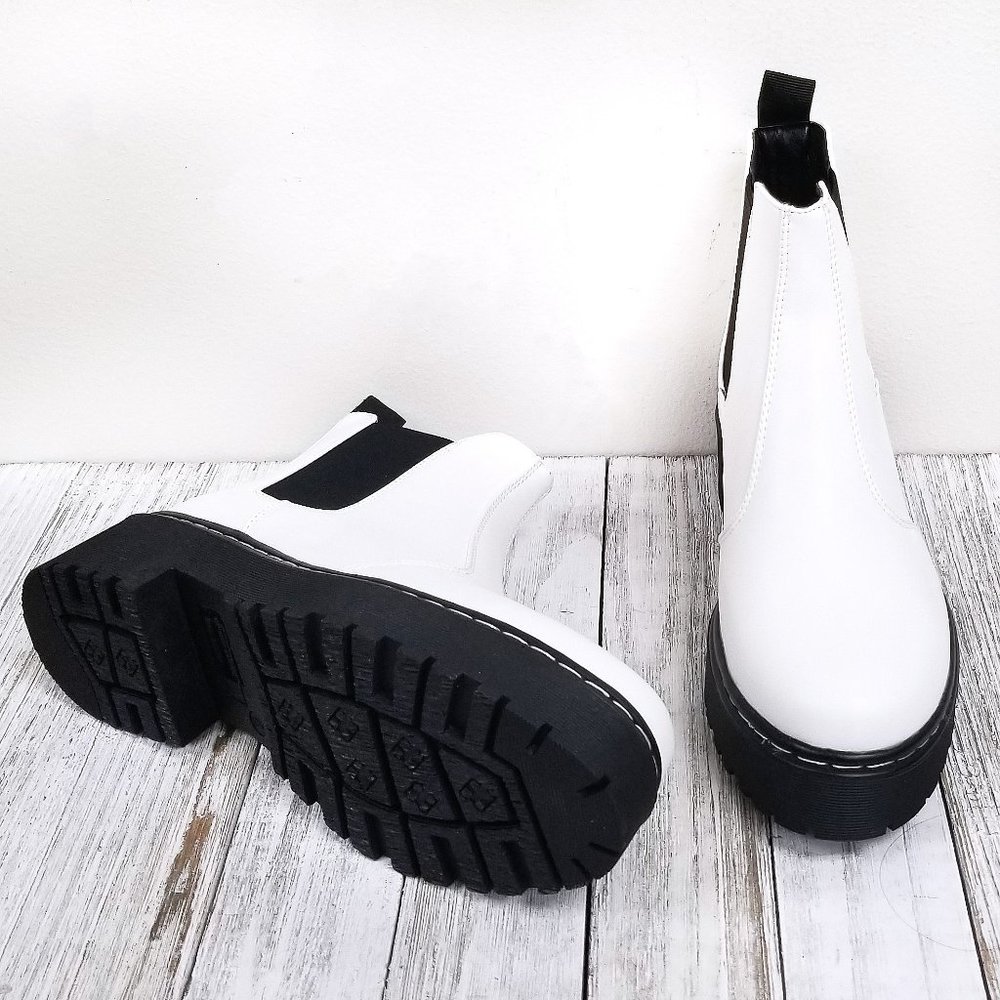 New White Chelsea Elastic Combat Boots Booties - Picture 5 of 5